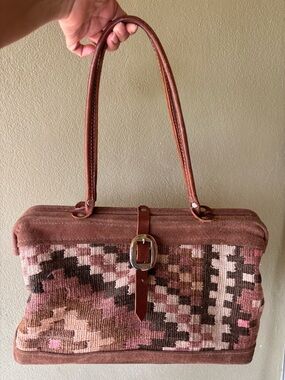 Vintage RARE 1980s Claudia Tres Jolie Kilim Carpet Handbag
